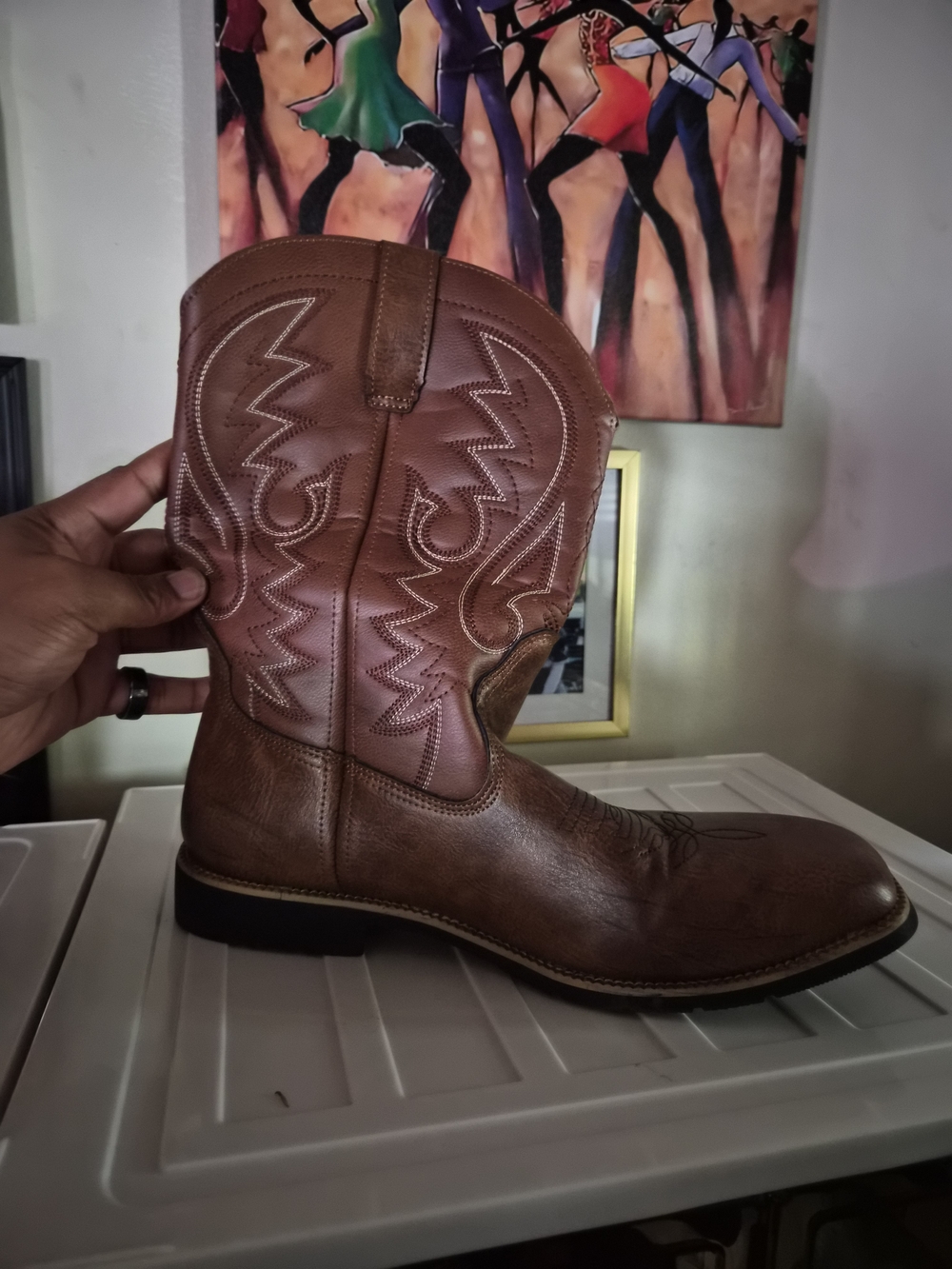 Classic Men's Brown Leather Western Cowboy Boots